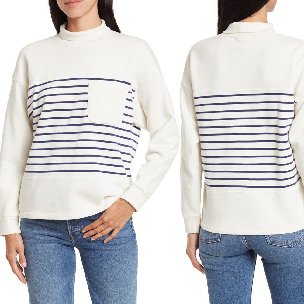Madewell Striped Mock Neck Sweatshirt L